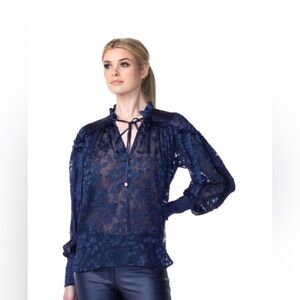 Women's Daniela Corte Navy Blue Silk Boho Blouse